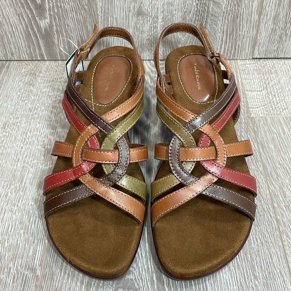 NWT Croft & Barrow Multicolored Strappy Leather Wedge Kaylie Comfort Sandals 9 M